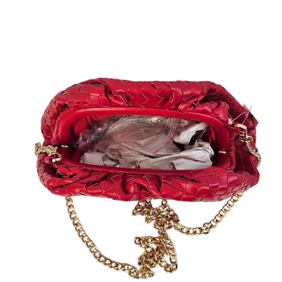 Anthropologie Maeve The Frankie Mini Clutch, Woven Bow Edition, Red, Chain Strap - Picture 2 of 8